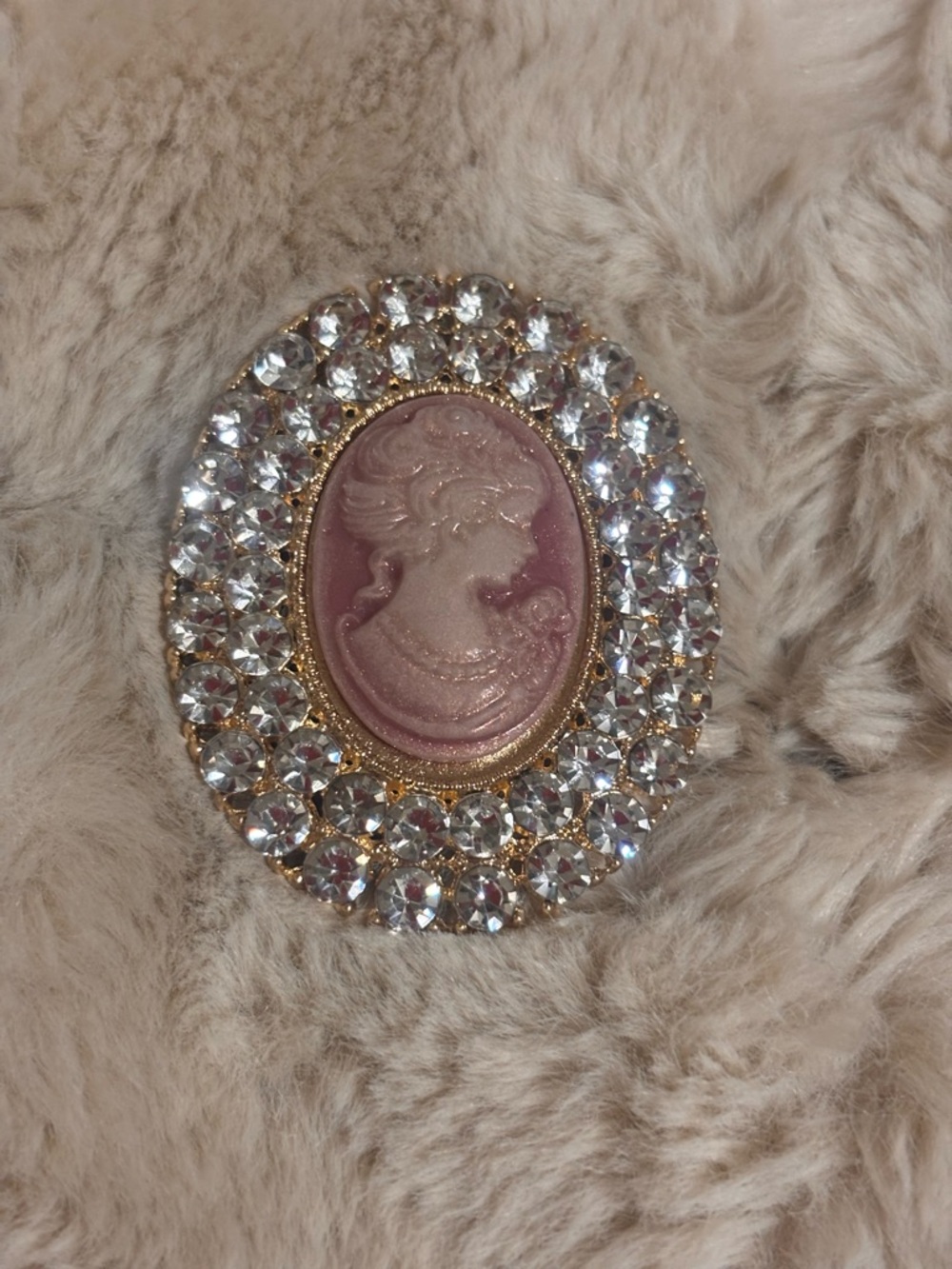Ella Pink Cameo Brooch with Crystal Rim